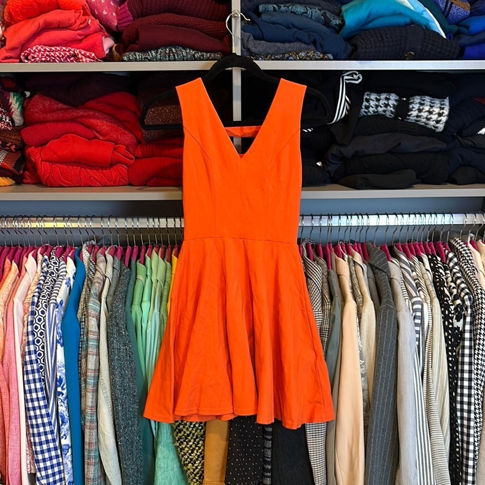 Bar III orange sleeveless back cut out fit and flare dress size S